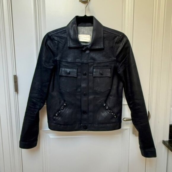 Marc by Marc Jacobs Black Waxed Denim Studded Jacket Women’s XS - Picture 3 of 7